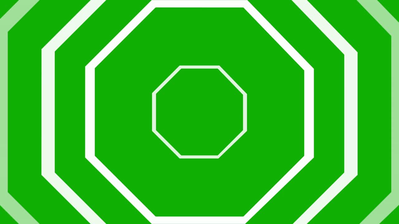 녹색 스크린 배경으로 확장되는 팔각형 모양의 모션 그래픽