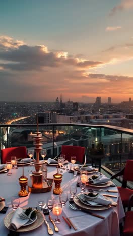 rooftop dinner with city sunset view