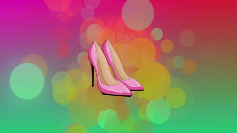 Animation-Von-Rosa-High-Heels-über-Hellen-Flecken-Auf-Buntem-Hintergrund