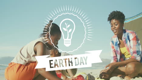 earth day animation over people enjoying outdoor activities on sunny day