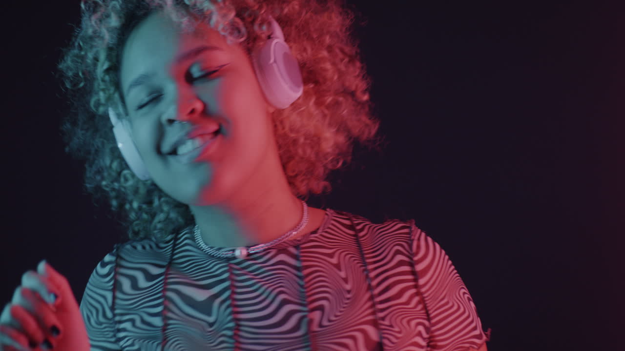 Woman Listening to Music, Neon Lighting