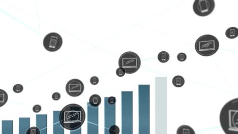 Animation-of-statistics-and-data-processing-with-icons-over-white-background