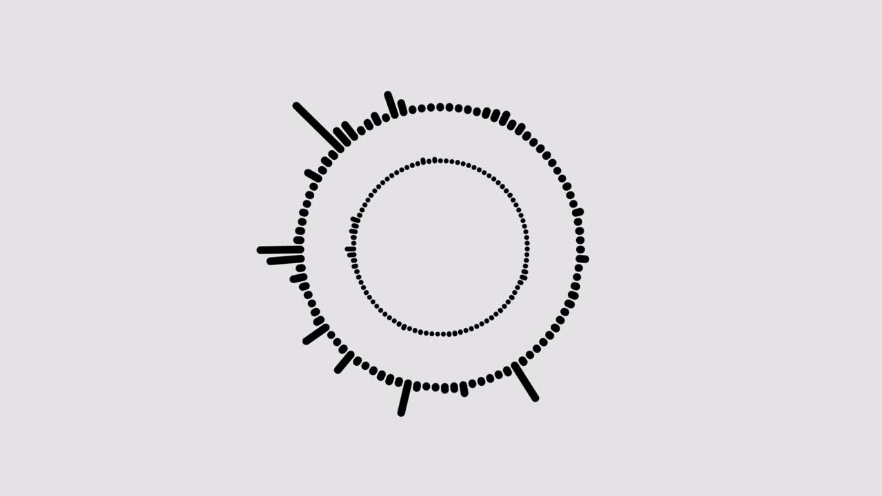 Circular black audio frequency sound wave on white background
