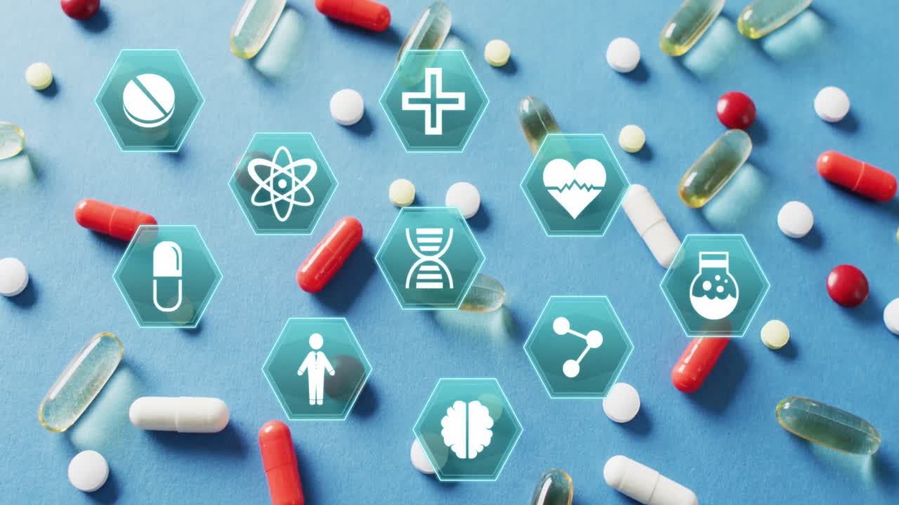 약 위에 의학 아이콘의 애니메이션