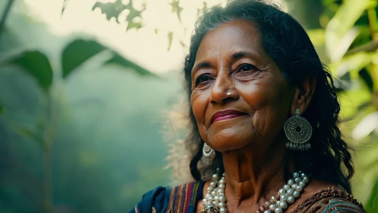 retrato de una anciana india sonriente