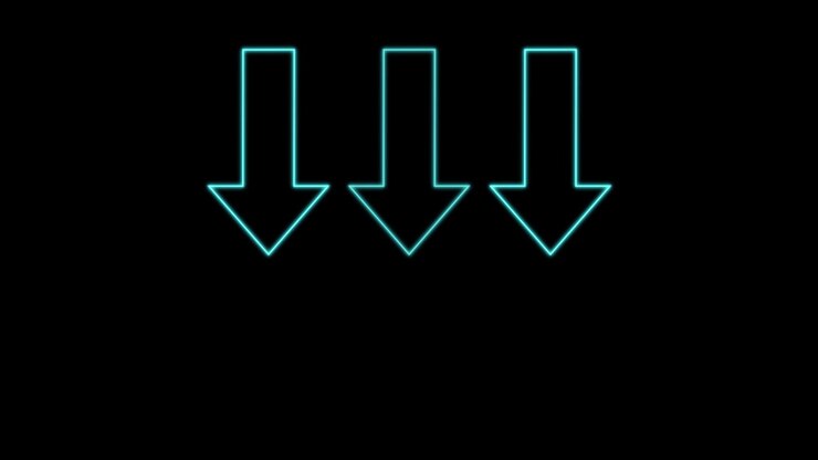 Three glowing blue arrows smoothly transition downward in a looping, minimalist digital animation