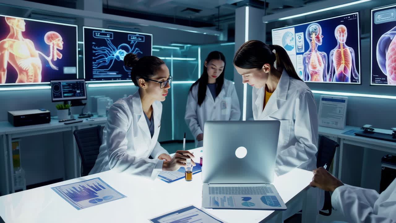 Medical Team Discussing Research in a Modern Laboratory