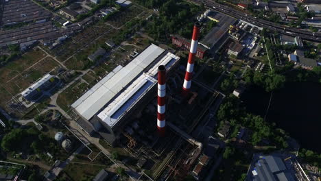 aerial view thermal power plant area. industrial pipe electrical power station