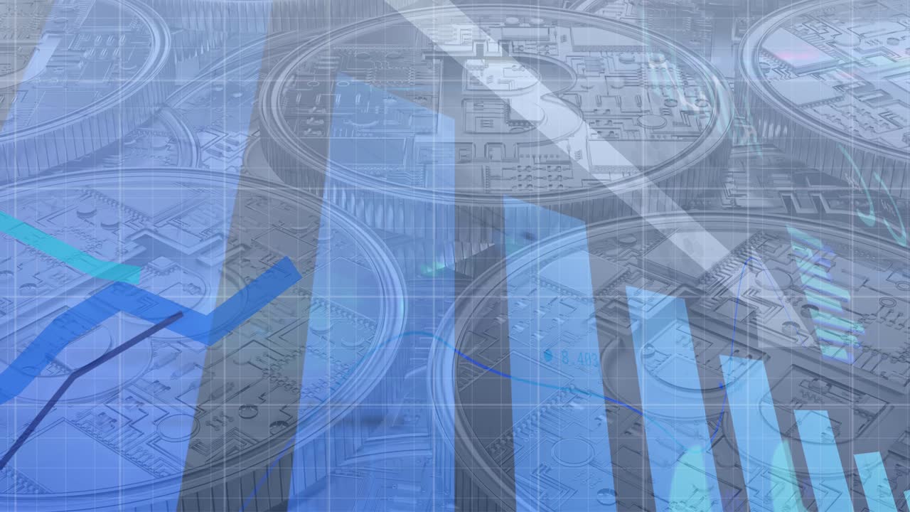 비트코인 위로 내려가는 화살표로 금융 데이터 처리의 애니메이션