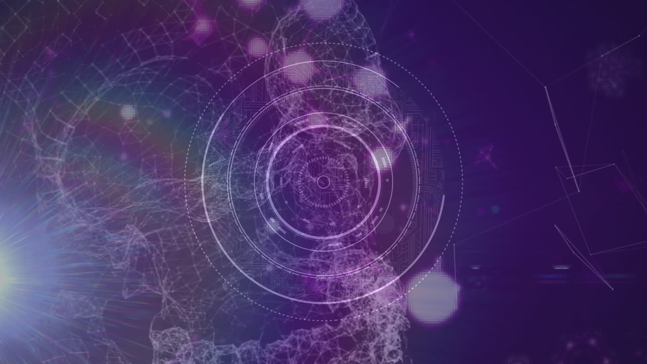 animación de círculos de procesamiento sobre fondo violeta con luces