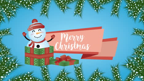 happy merry christmas animation with snowman