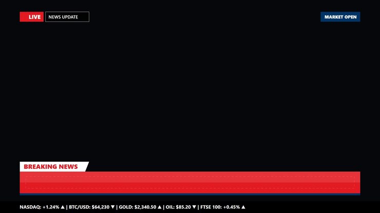 Breaking News Broadcast Graphic Overlay with Market Ticker