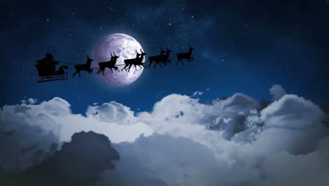 animaiton of santa sleigh over moon and night sky