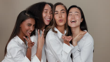 Diversity,-peace-sign-and-group-of-women-in-studio