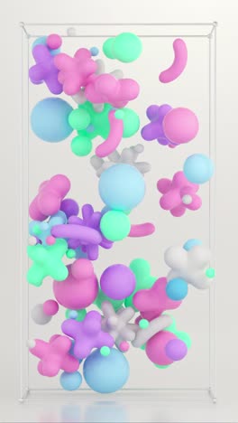 abstract pastel geometric shapes in a glass box