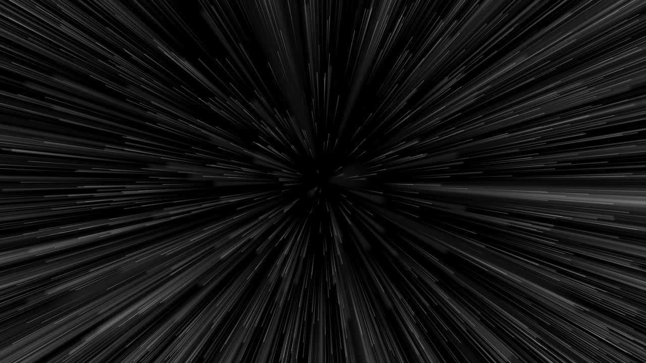 Lightspeed travel animation. Centric motion of star trails. Light of galaxies blurred into rays or lines under high speed of motion. Burst, explosion backdrop. 4k UHD