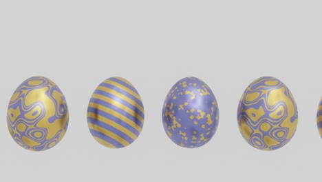 easter eggs with abstract golden pattern on a white background. endless 3d render holiday concept animation. seamless loop easter background