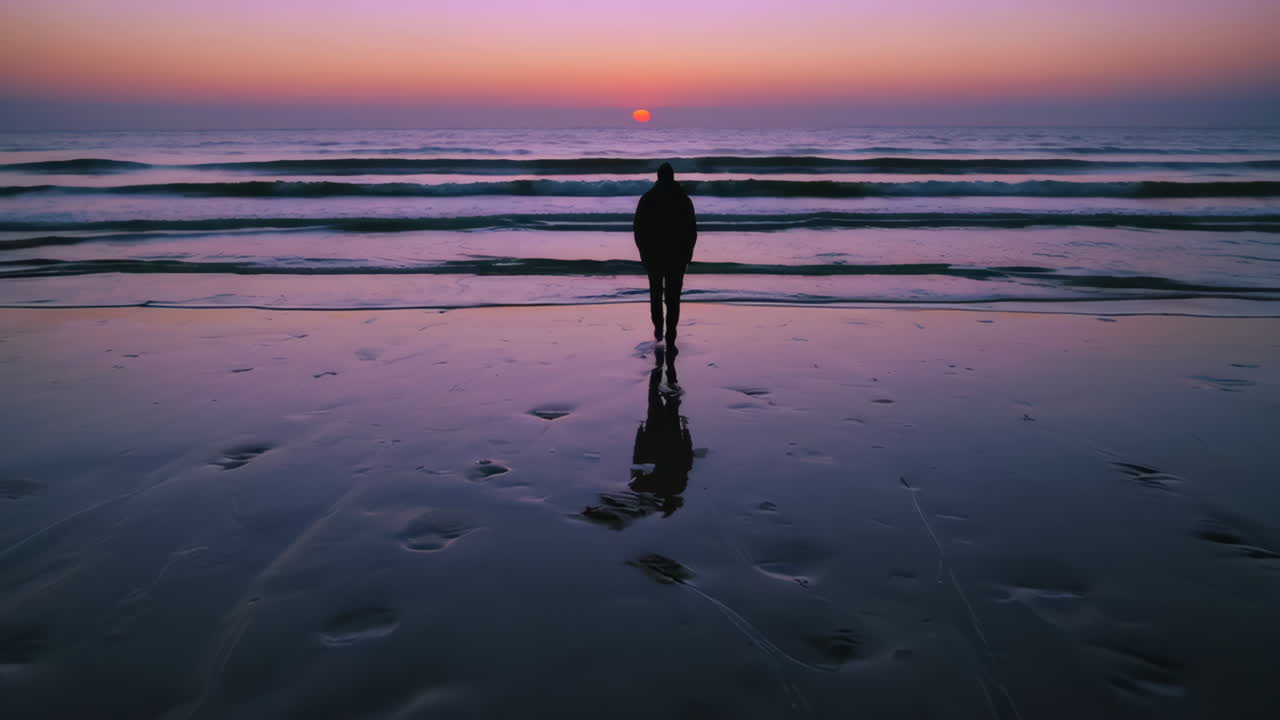Silhouette of a person on a beach at sunset