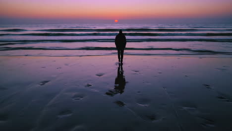 silhouette of a person on a beach at sunset