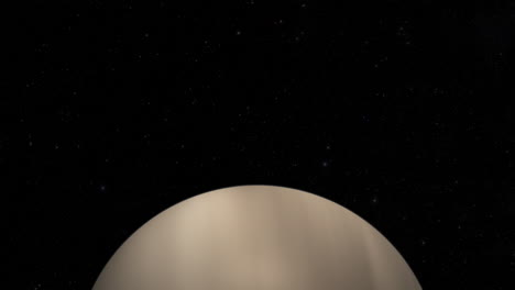 compuesto cgi: volando sobre el planeta venus, medio iluminado con un fondo estrellado