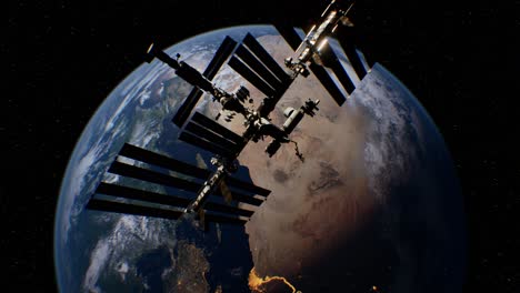 international space station in outer space over the planet earth orbit