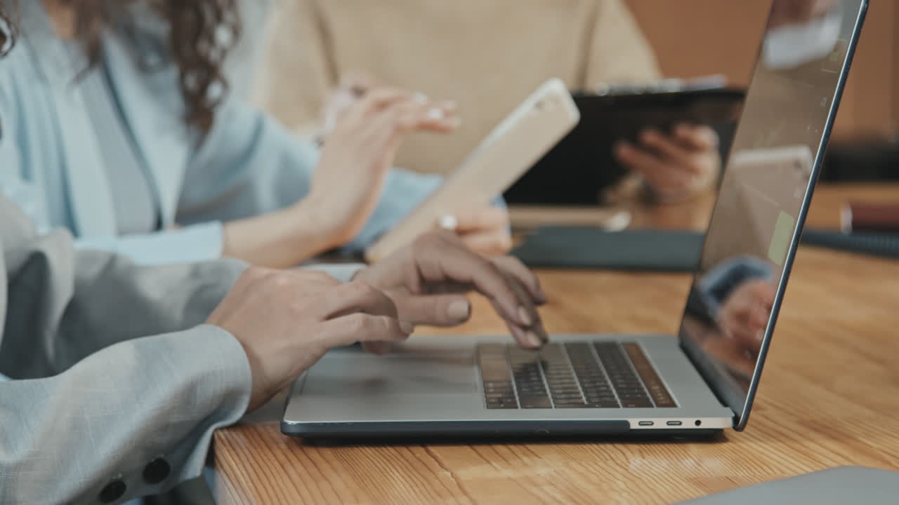 Slowmo of Unrecognizable Business Woman Working on Laptop