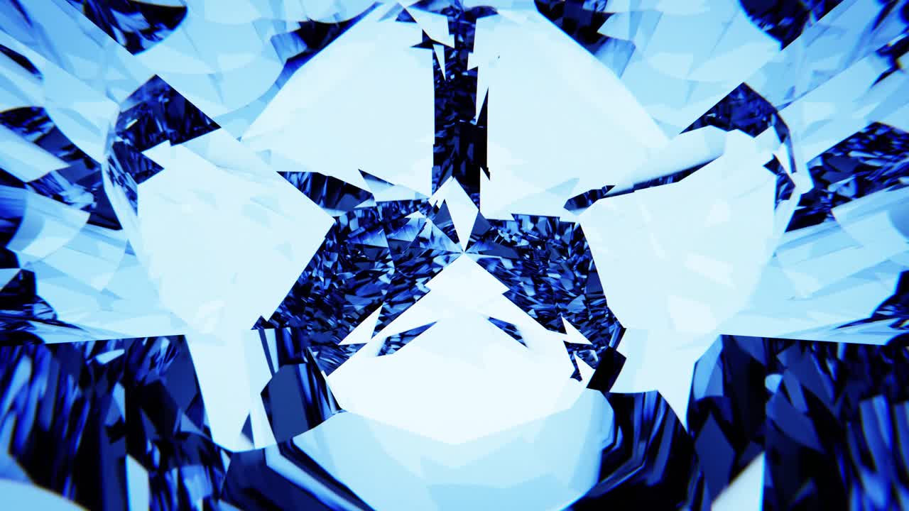 Abstract Blue Crystal Kaleidoscope Pattern Shifting Seamlessly