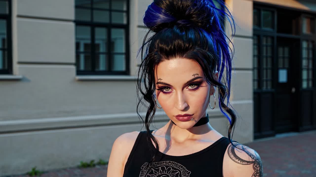 파란 머리와 문신을 가진 여자