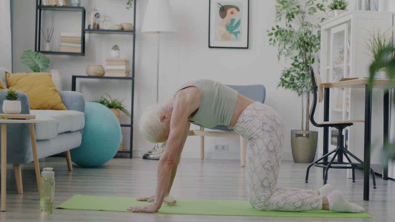 Senior Woman Practicing Yoga at Home