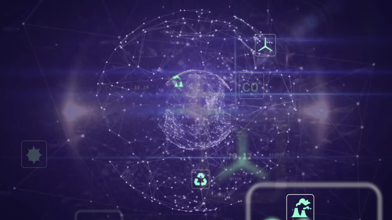 Animation of digital data processing over globe