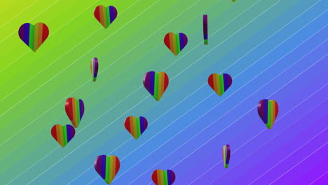 animación de corazones arco iris moviéndose en un fondo colorido.