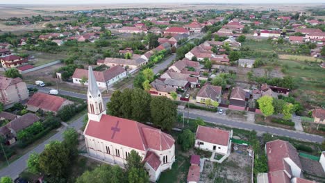 flyover of village and church