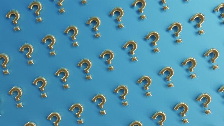 question mark gol on blue background fat questions and answer concept