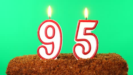 pastel con el número 95 vela encendida. llave de croma. pantalla verde. aislado