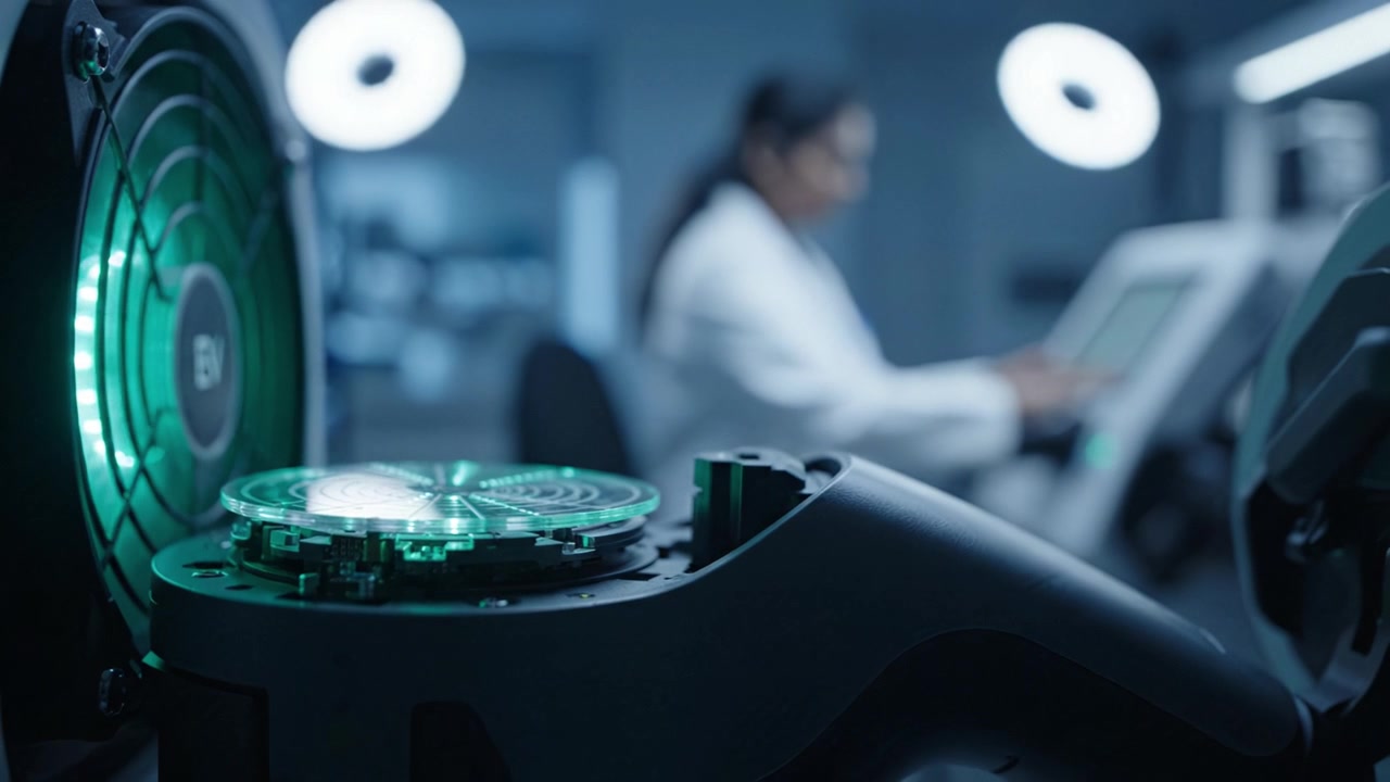 A Medical Technician Operates Complex Equipment in a High-Tech Laboratory, Demonstrating Precision and Expertise in Health Technology and Data Analysis.