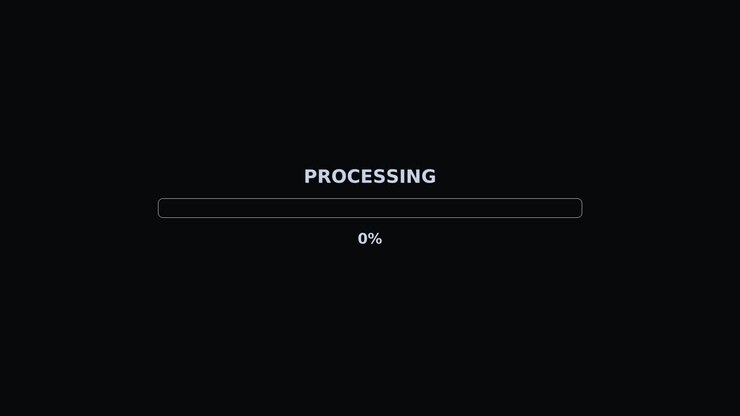 A progress bar shows a colorful gradient moving across the screen as it indicates the processing status. The completion percentage reaches 100, marking the end of the task