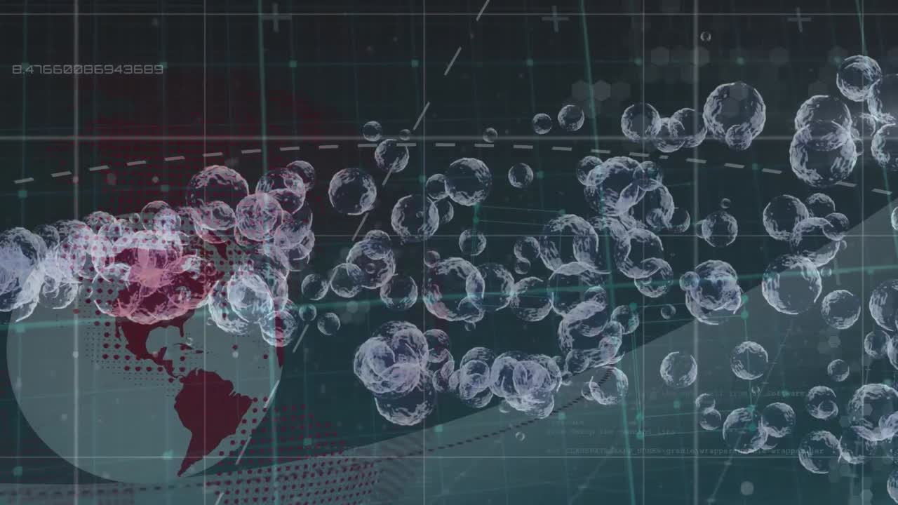 검은 바탕에 떠다니는 더 많은 지구 위에 회전하는 지구의 애니메이션