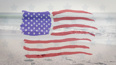 American-flag-waving-animation-over-beach-scene-with-ocean-waves