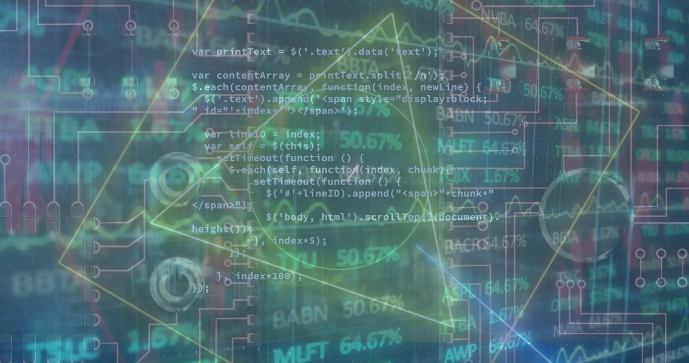 Animation of data processing over blue background