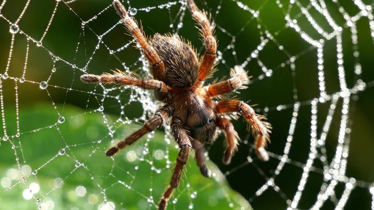 Et nærbilde av en edderkopp som dyktig konstruerer sitt intrikate nett, og viser naturens bemerkelsesverdige design og skjønnhet i mikroverdenen