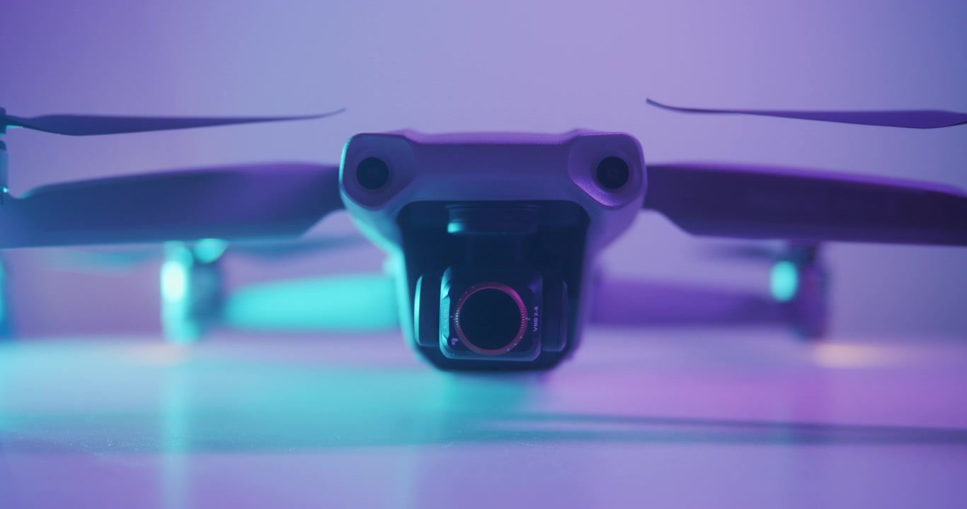 Cinematic Start Up Sequence And Pre Flight Check Of Drone Lit By Neon Lights 4K