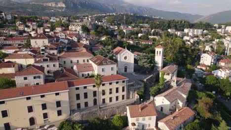 herceg novi, montenegro: aerial of saint jeronim church and surrounding town