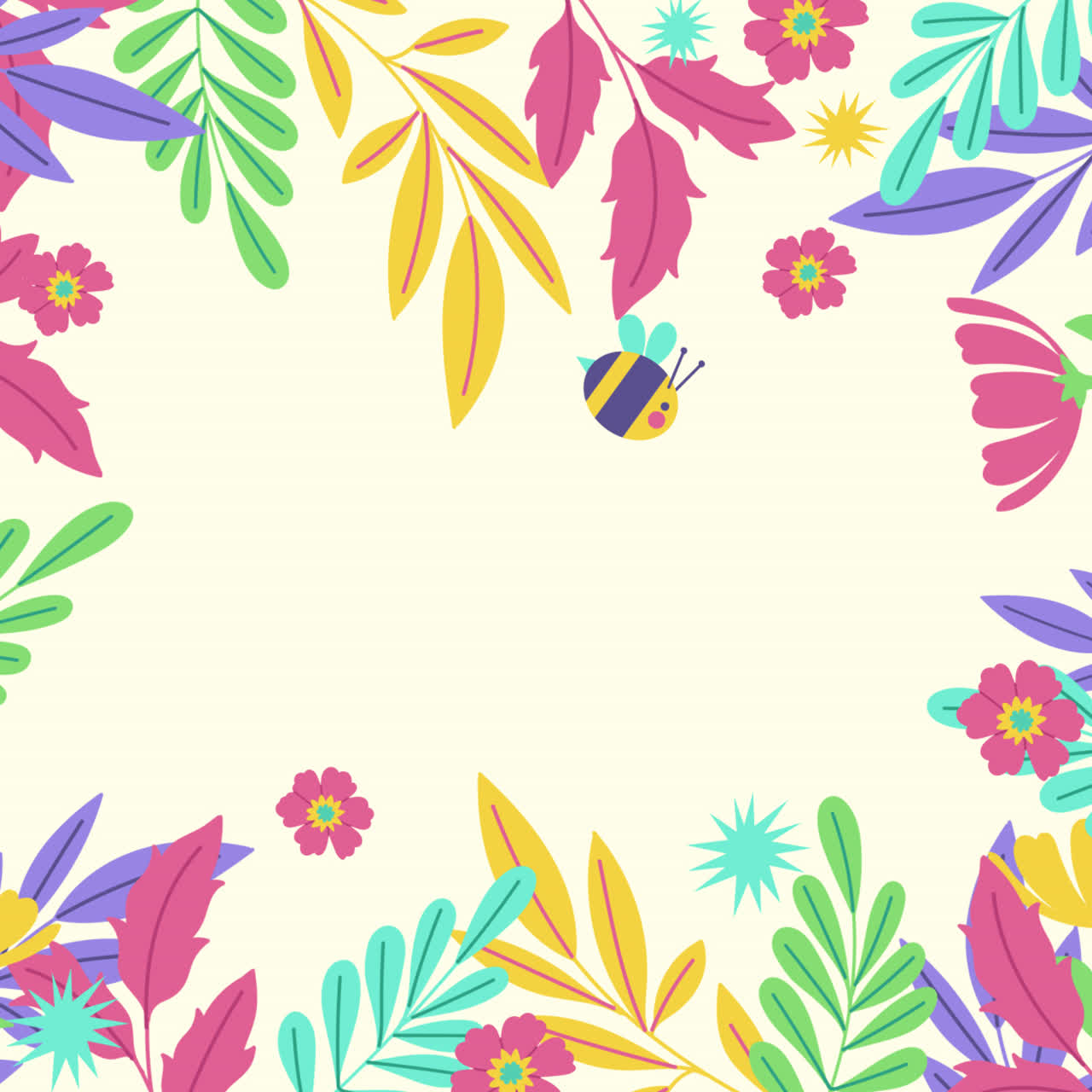 borde floral con hojas y flores