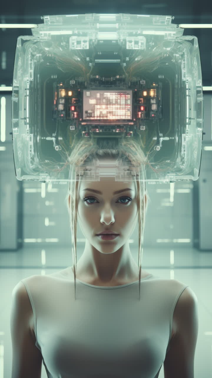 porcelain female statue dolls with audio speakers and headphones made with AI