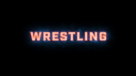 A-short-high-quality-motion-graphic-typographic-reveal-of-the-words-"wrestling"-with-various-colour-options-on-a-black-background,-animated-in-and-animated-out-with-electric,-misty-elements