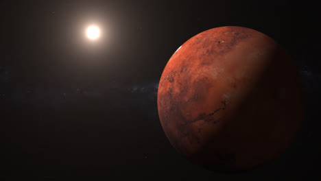 vista de amplio campo de marte y el sol en el espacio exterior.