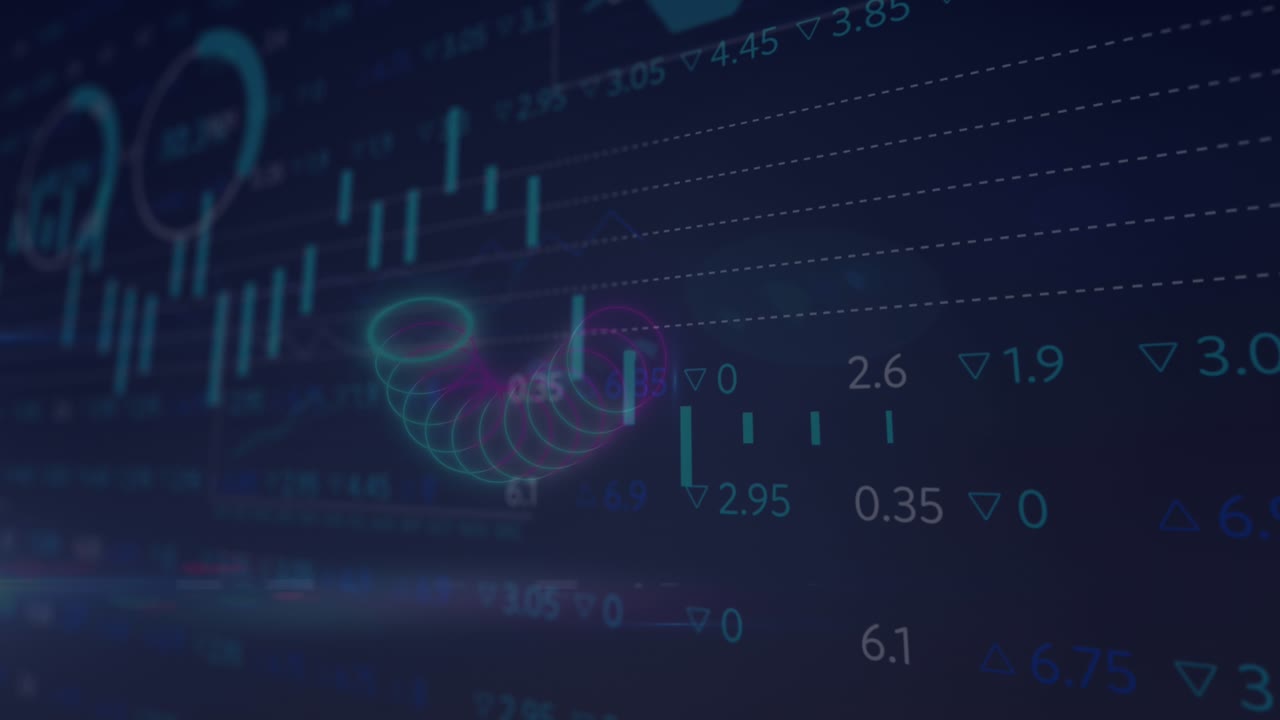Animazione di un lucchetto di sicurezza e di un'icona cloud su uno sfondo di elaborazione di dati statistici e di mercato azionario.