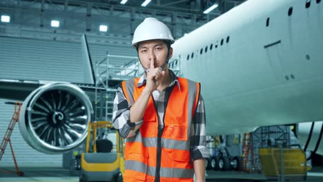 trabajador de mantenimiento de aeronaves en el hangar
