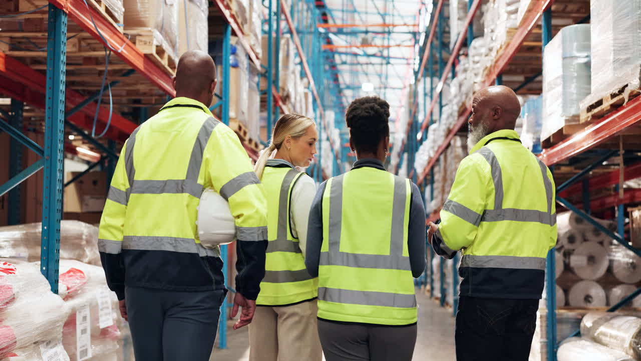 Warehouse workers in a meeting