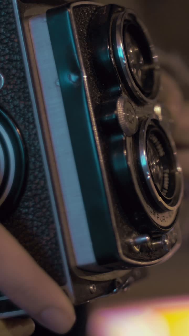 Close-up of a Vintage Twin Lens Reflex Camera